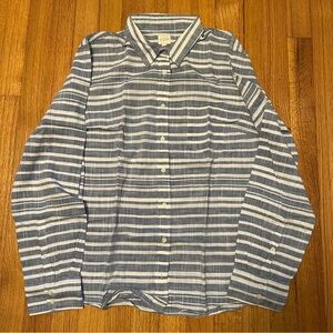 J Crew White & Blue Striped Long Sleeve Button Down Cotton Blouse ~Sz L ( j10)
